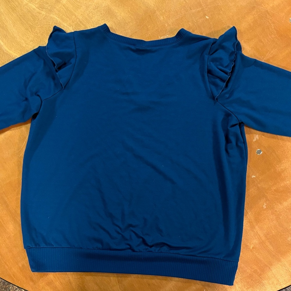 Torrid Ruffle Trim V-Neck Blue Sweatshirt - Picture 3 of 3